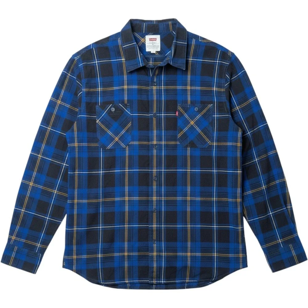 Levi's Button Down Shirt Mens XXL Blue Black Plaid Flannel Style Long Sleeve L